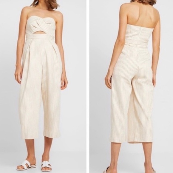 Topshop Cut Out Bust Strapless Striped Wide-leg Cropped Jumpsuit New Size 4 - Picture 3 of 10